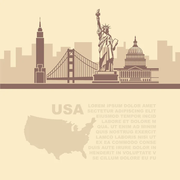 Şablon broşürler bir harita ve ABD ve metin için yer mimari tarihi yerler ile — Stok Vektör