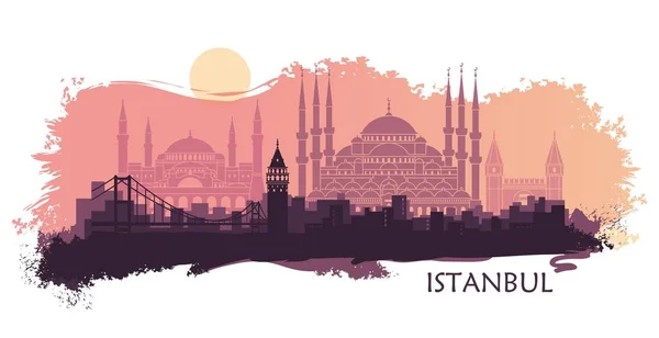 Paisagem da cidade turca de Istambul. skyline abstrato com as principais atrações — Vetor de Stock