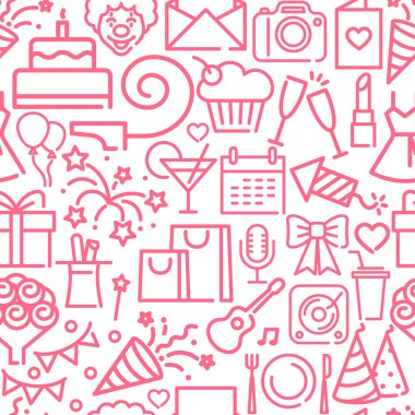 Doğrusal Doğum günü sembolleri ile sorunsuz arka plan. Vektör çizim