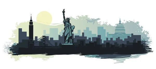 페인트 반점에 미국의 명소와 도시의 추상 풍경 — 스톡 벡터