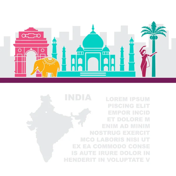 Diseño Del Folleto Con Mapa Atracciones India — Vector de stock