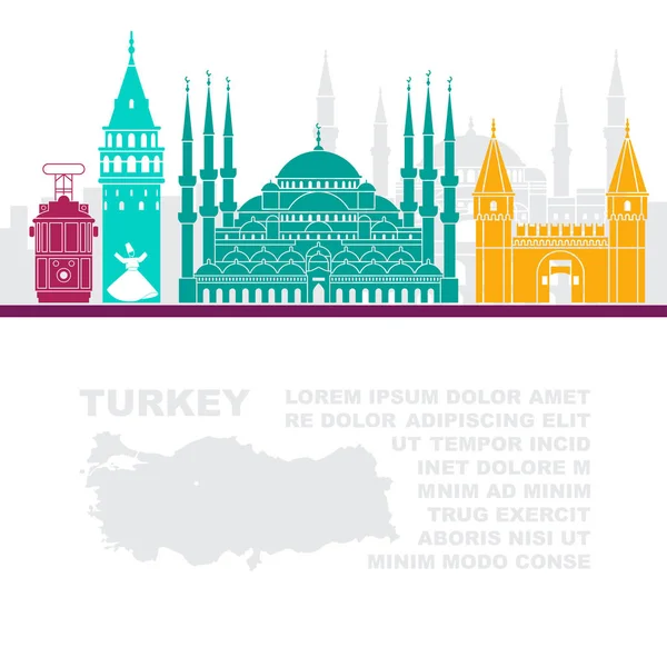 Template leaflets with a map of Turkey and landmarks of Istambul — Stock Vector