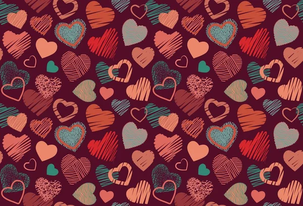 Fondo sin costuras de corazones estilizados dibujados a mano — Vector de stock