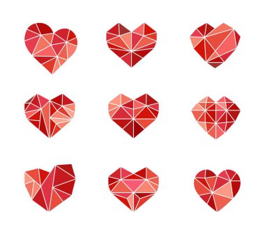 Poligonal kalp simgeler kümesi. Vektör simgeler
