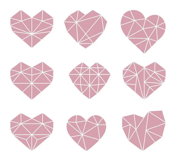 Conjunto de símbolos poligonales de corazón plano. Iconos vectoriales — Vector de stock