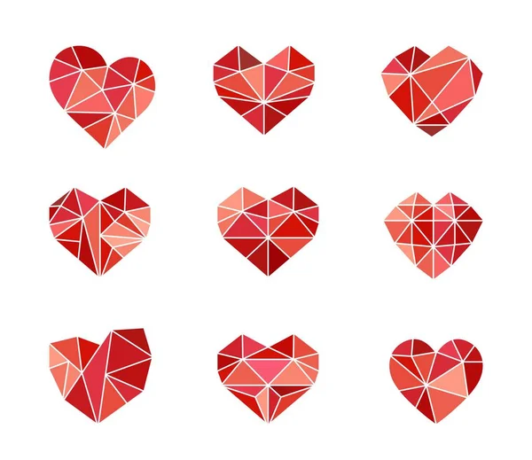 Set of polygonal heart symbols. Vector icons — Stock Vector