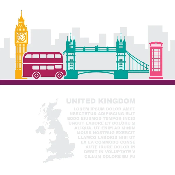 Folhetos de modelos com um mapa da Grã-Bretanha e marcos de Londres — Vetor de Stock