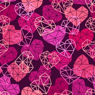 Poligonal kalp sembolleri ile sorunsuz arka plan. Vektör desen