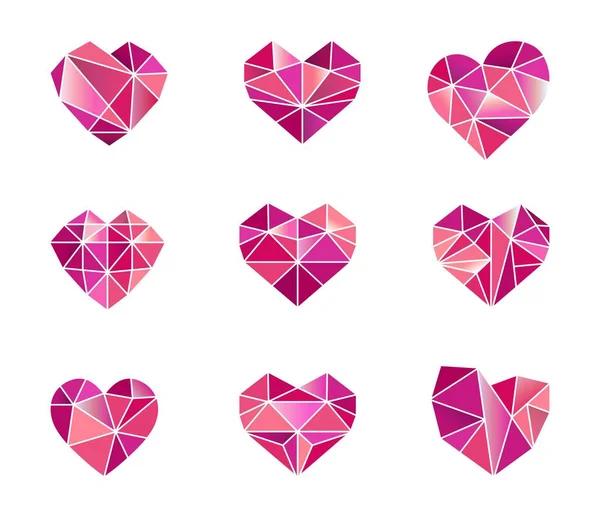 Set of polygonal heart symbols. Vector icons — Stock Vector