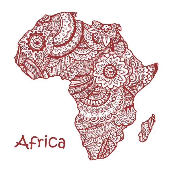 Texturerat vektor karta över Afrika. Hand dras ethno mönster, tribal bakgrund. — Stock vektor