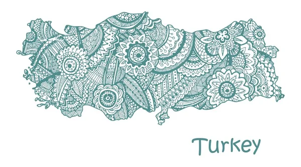 Texturerat vektor karta över Turkiet. Hand dras ethno mönster, tribal bakgrund. — Stock vektor