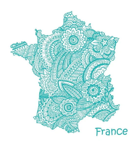 프랑스의 질감된 지도입니다 손으로 그린된 에스닉 배경입니다 일러스트 — 스톡 벡터