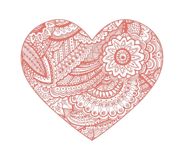 Corazón de San Valentín, adorno floral. Vector. Dibujado a mano — Vector de stock