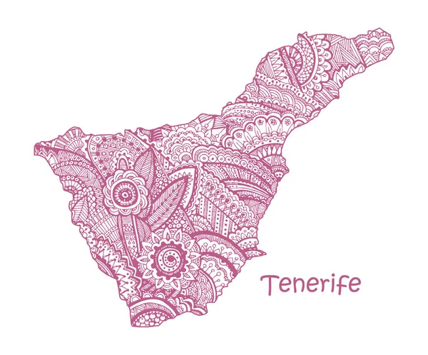 Textured vector map of Tenerife. Hand drawn ethno pattern, tribal background. — Stock Vector