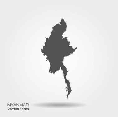 Vektör harita Myanmar. Gölge ile düz vektör simgesi