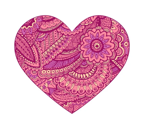 Corazón de San Valentín, adorno floral. Vector. Dibujado a mano — Archivo Imágenes Vectoriales