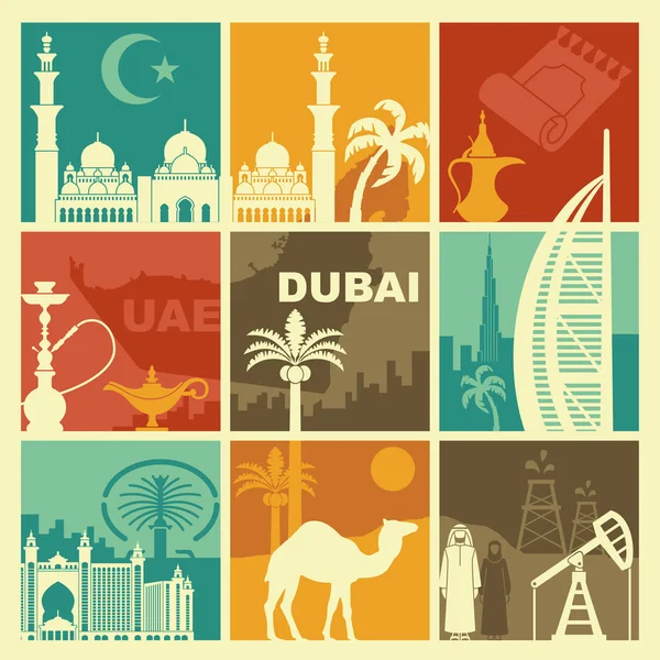 Símbolos tradicionales de los Emiratos Árabes Unidos. Ilustración vectorial — Archivo Imágenes Vectoriales