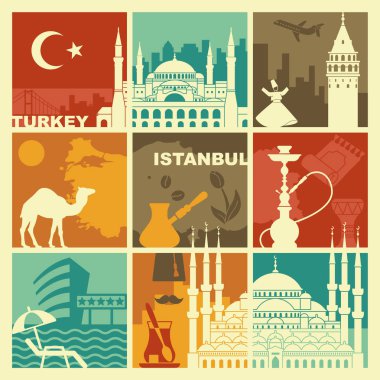 Türkiye ve Istanbul geleneksel semboller. Vektör çizim