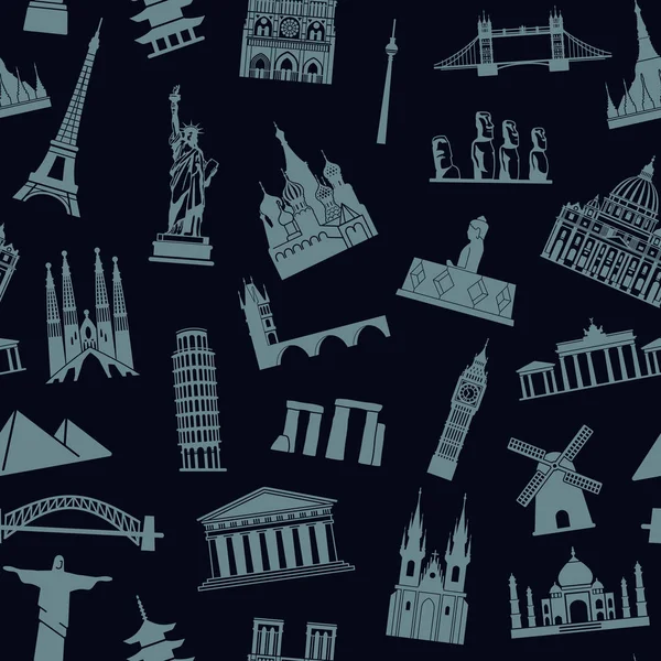 Seamless background with tourist attractions and architectural landmarks
