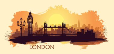 Big Ben, tower bridge ve diğer konumlar ile Londra stilize manzara