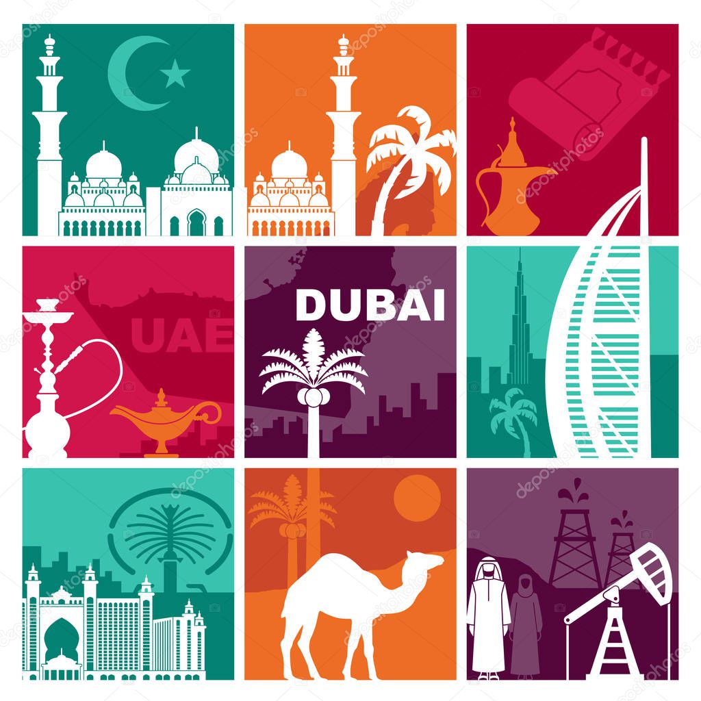 Traditional symbols of the United Arab Emirates. Vector illustration