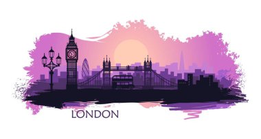 Big Ben, tower bridge ve diğer konumlar ile Londra stilize manzara