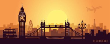 Big Ben, tower bridge ve diğer konumlar ile Londra stilize manzara