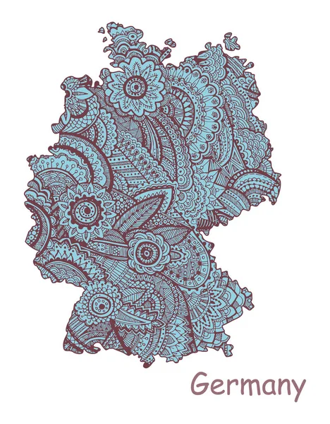 Mapa vectorial texturizado de Alemania. Dibujado a mano patrón etno, fondo tribal . — Vector de stock
