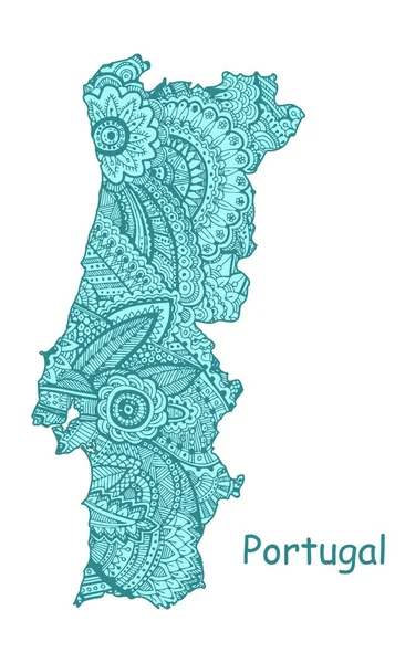 Textured vector map of Portugal. Hand drawn ethno pattern, tribal background. — Stock Vector