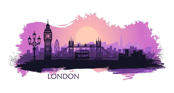 Stilisierte Landschaft Londons mit Big Ben, Tower Bridge und anderen Attraktionen — Stockvektor