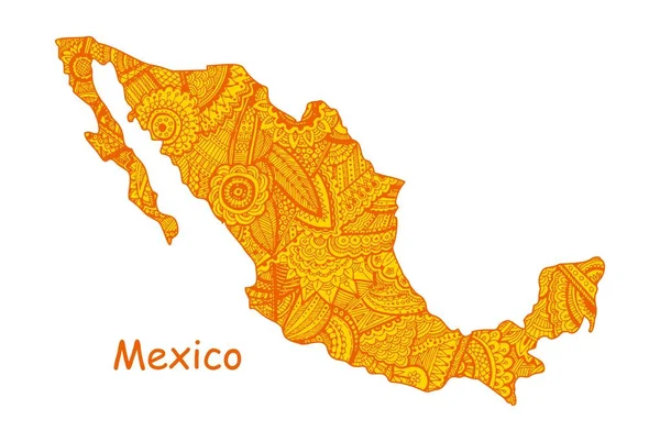 Textured vector map of Mexico. Hand drawn ethno pattern, tribal background. — Stock Vector