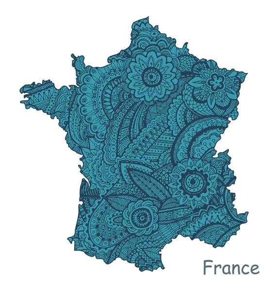 Textured vector map of France. Hand drawn ethno pattern, tribal background. — Stock Vector