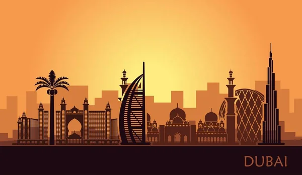 Skyline abstraite de la ville avec des sites de Dubaï — Image vectorielle