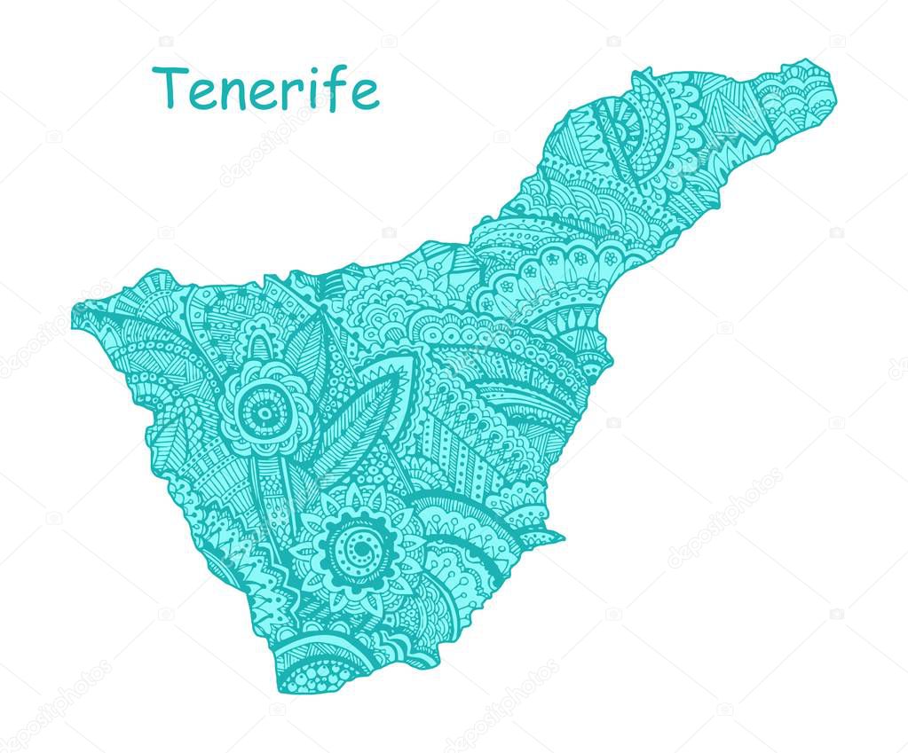 Textured vector map of Tenerife. Hand drawn ethno pattern, tribal background.