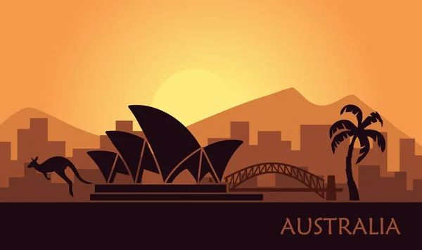 Αφηρημένο τοπίο της Αυστραλίας στο ηλιοβασίλεμα. Εικονογράφηση διανύσματος — Διανυσματικό Αρχείο