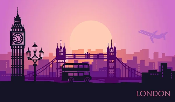 Paisaje urbano abstracto de Londres con vistas al atardecer — Vector de stock