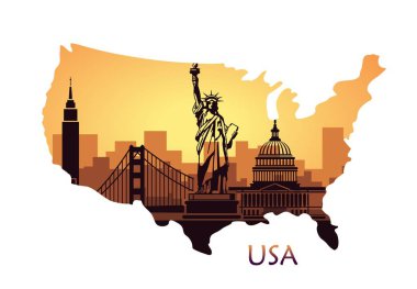 Gün batımında ABD manzaraları ile soyut şehir manzarası