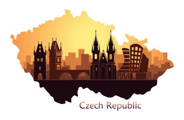 Yatay, Prag manzaraları. Çek Cumhuriyeti haritası şeklinde soyut manzarası