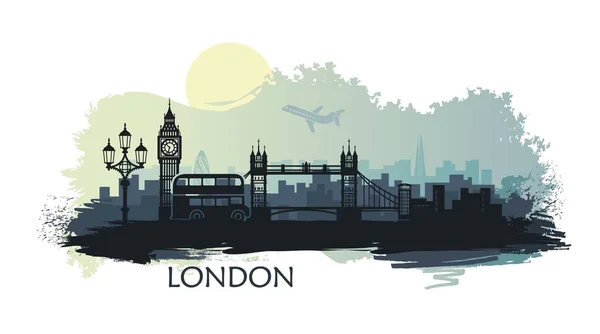 Stilisierte Landschaft Londons mit Big Ben, Tower Bridge und anderen Attraktionen — Stockvektor