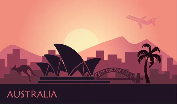 Αφηρημένο τοπίο της Αυστραλίας στο ηλιοβασίλεμα. Εικονογράφηση διανύσματος — Διανυσματικό Αρχείο