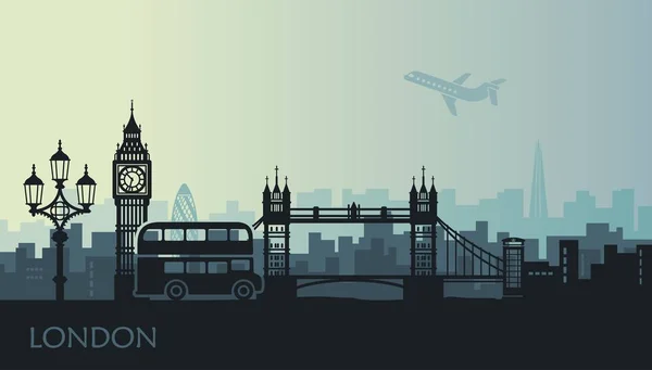 Paysage urbain abstrait de Londres avec les sites au coucher du soleil — Image vectorielle