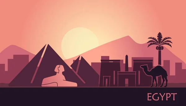 Paysage stylisé de l'Egypte au coucher du soleil. Illustration vectorielle — Image vectorielle