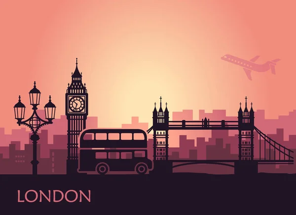 Absztrakt városkép a London, a látnivalók, a naplemente — Stock Vector