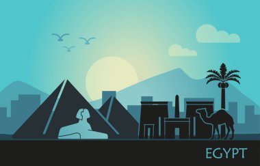 Gün batımında stilize manzara Mısır. Vektör çizim