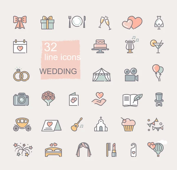 Set de iconos de boda. Símbolos de color. Iconos vectoriales — Vector de stock