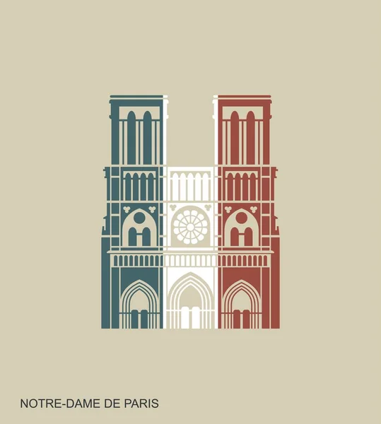 Notre Dame de Paris katedrála v barvách francouzské vlajky. Vektorová plochá ikona — Stockový vektor