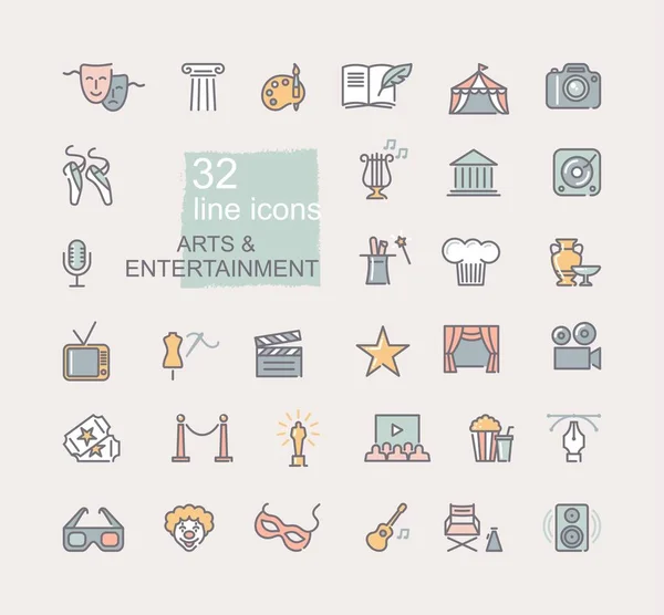 Conjunto de ícones de artes e entretenimento. Coleção de ícones vetoriais —  Vetores de Stock