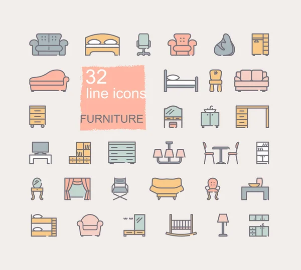 Conjunto de iconos de muebles de línea. Colección de iconos vectoriales — Vector de stock