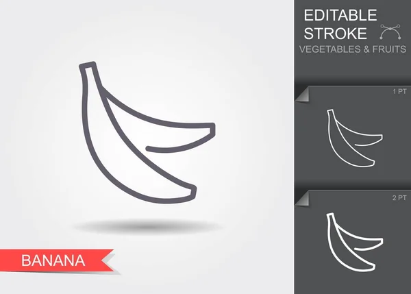Bananas. Ícone de linha com curso editável com sombra —  Vetores de Stock