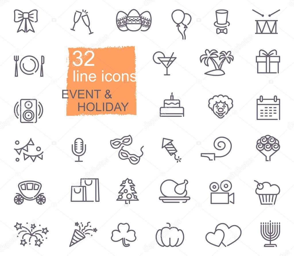 Holidays and events. Set of vector line icons